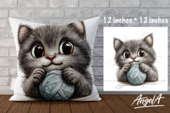 Pillow cover sublimation design, cute cat with ball of yarn Product Image 1