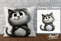 Pillow cover sublimation design, funny cute cat with ball Product Image 1