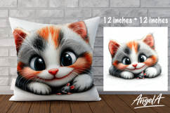 Pillow cover sublimation design, cute cat face, mouse PNG Product Image 1