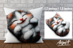 Pillow cover sublimation design, cute cat illustration PNG Product Image 1