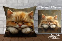 Pillow cover sublimation design, cute sleeping cat PNG Product Image 1