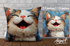 Pillow cover sublimation design, funny cat drawing PNG Product Image 1