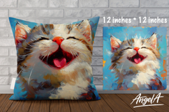 Pillow cover sublimation design, funny cat oil paint drawing Product Image 1