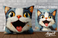 Pillow case sublimation PNG, funny cat face oil painting Product Image 1