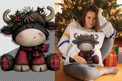 Christmas Baby Highland Cow Clipart with holly berries pngs Product Image 3