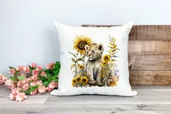 Watercolor Lion Cub and Sunflowers PNG for Sublimation Product Image 2