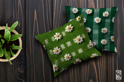 Green Daisy Checkered Embroidery Digital Paper Product Image 3