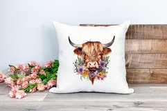Spring Flower Highland Cow Watercolor Sublimation Design Product Image 2
