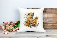 Watercolor Lion Cub and Sunflowers PNG for Sublimation Product Image 2