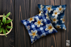 Blue Plumeria Floral Plaid | Tropical Checkered Patterns Product Image 5