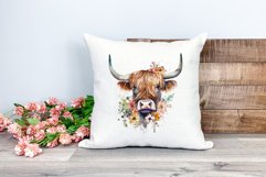 Spring Flower Highland Cow Watercolor Sublimation Design Product Image 2
