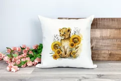 Watercolor Lion Cub and Sunflowers PNG for Sublimation Product Image 2