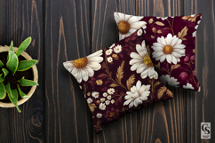 Burgundy White Daisy Flowers Seamless Patterns Product Image 3