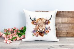 Spring Flower Highland Cow Watercolor Sublimation Design Product Image 2