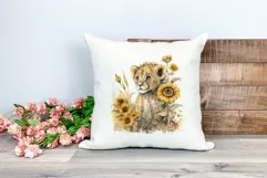 Watercolor Lion Cub and Sunflowers PNG for Sublimation Product Image 2