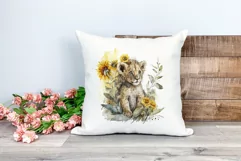 Watercolor Lion Cub and Sunflowers PNG for Sublimation Product Image 2