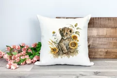 Watercolor Lion Cub and Sunflowers PNG for Sublimation Product Image 2