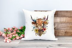 Spring Flower Highland Cow Watercolor Sublimation Design Product Image 2