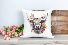 Spring Flower Highland Cow Watercolor Sublimation Design Product Image 2