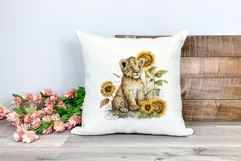 Watercolor Lion Cub and Sunflowers PNG for Sublimation Product Image 2