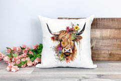 Spring Flower Highland Cow Watercolor Sublimation Design Product Image 2