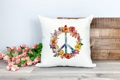Flower Peace Symbol Watercolor PNG Sublimation Design Product Image 2