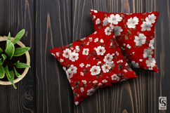 Cute Red Japanese Flowers Digital Papers Product Image 3