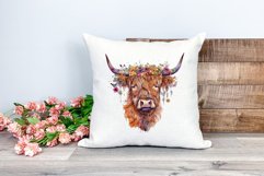 Spring Flower Highland Cow Watercolor Sublimation Design Product Image 2