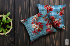 Red Plumeria and Blue Plaid Pattern Product Image 5