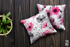 Pink Grey Watercolor Flowers Seamless Patterns Product Image 3