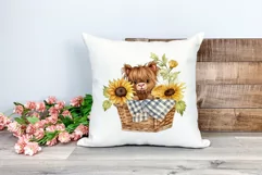Cute Baby Highland Cow and Sunflowers Watercolor Sublimation Product Image 2