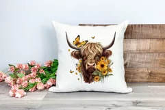 Highland Cow with Sunflowers Watercolor PNG for Sublimation Product Image 2