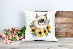 Ragdoll Cat and Sunflowers Watercolor PNG for Sublimation Product Image 2