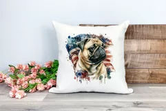 Patriotic Pug Dog Breed Watercolor Clip Art, PNG Sublimation Product Image 2
