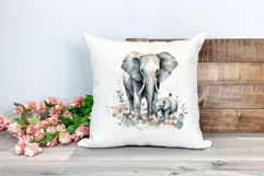 Watercolor Mother and Baby Elephant PNG for Sublimation Product Image 2