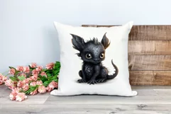 Cute Black Baby Dragon Clipart PNG for Sublimation Product Image 2