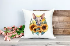 Sphynx Cat and Sunflowers Watercolor PNG for Sublimation Product Image 2