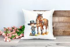 Little Cowboy and His Horse Watercolor PNG for Sublimation Product Image 2
