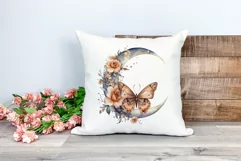 Moon Butterfly and Flowers Watercolor PNG for Sublimation Product Image 2