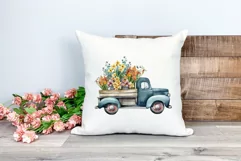 Vintage Truck and Spring Flowers Watercolor PNG Sublimation Product Image 2