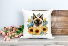 Siamese Cat and Sunflowers Watercolor PNG for Sublimation Product Image 2
