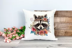 Cute Raccoon with Flowers Watercolor PNG for Sublimation Product Image 2