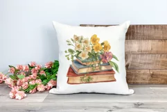 Vintage Books and Flowers Watercolor PNG for Sublimation Product Image 2
