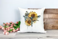 Watercolor Dragonfly and Sunflowers PNG for Sublimation Product Image 2