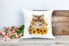 Persian Cat and Sunflowers Watercolor PNG for Sublimation Product Image 2