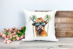 Summer Vibes Highland Cow Watercolor PNG for Sublimation Product Image 2