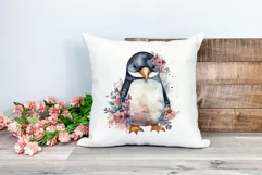 Cute Penguin and Flowers Watercolor PNG for Sublimation Product Image 2