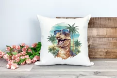 Summer Vibes T-Rex/Tyrannosaurus Watercolor PNG Sublimation Product Image 2