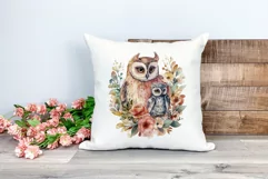 Mother and Baby Owl Watercolor Clipart - Sublimation PNG Product Image 2