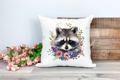 Cute Raccoon with Flowers Watercolor PNG for Sublimation Product Image 2